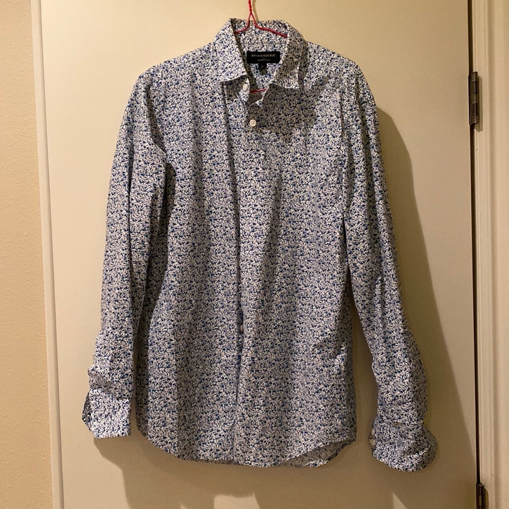Blue floral patterned banana republic dress shirt